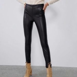 Zara | Vegan Leather Hi Rise Zip Ankle Skinny Pants